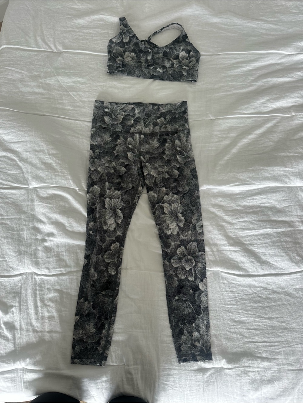 Athleta Black and Gray Floral Leggings Set